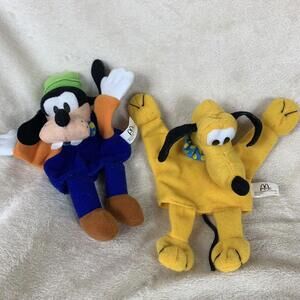 Vtg Disney 2001 Goofy & Pluto 7" McDonalds Plush Hand Puppets Disneyland Paris